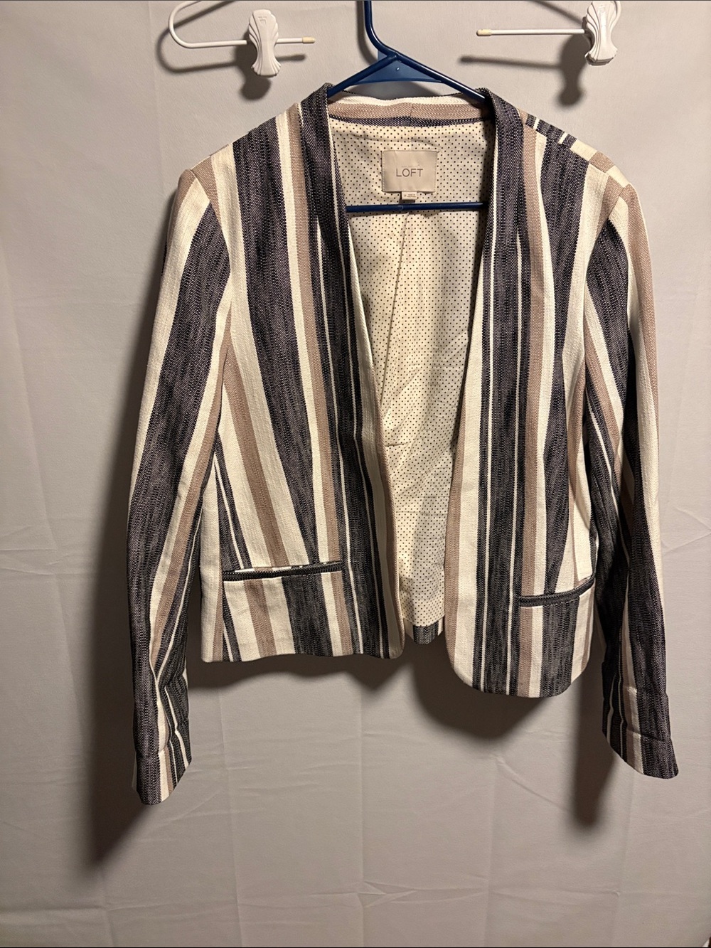 LOFT Striped Open-Front Blazer in Cream, Gray and Brown